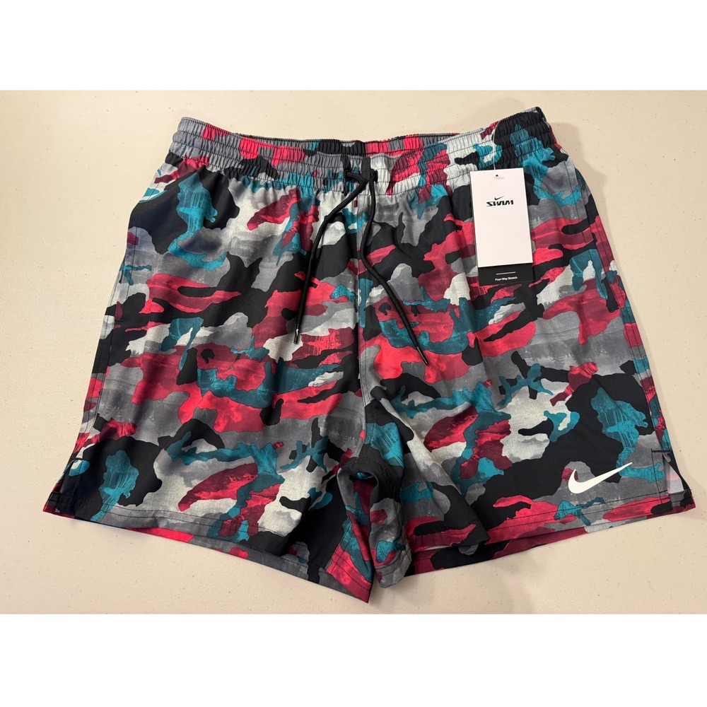 Nike Swim Trunks Men Large‎ Red Camo Board Shorts NESSE548-463 Stretch NEW
